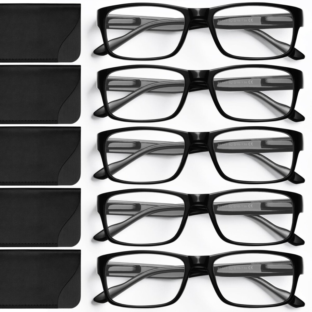 Gaoye Reading Glasses Blue Light Blocking, Readers for Women Men Anti Glare Filter Lightweight Spring Hinge Eyeglasses (5-pack Light Black with Case, 2.75)