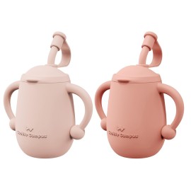 Cuddle Campus Pack of 2 Silicone Baby Training Cup, Shatterproof Toddler Sippy Cups with Straw, Open Cup for Baby, 6+ Months 5 Oz
