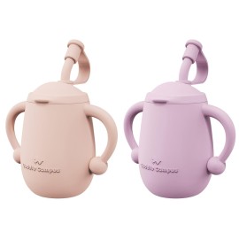Cuddle Campus Pack of 2 Silicone Baby Training Cup, Shatterproof Toddler Sippy Cups with Straw, Open Cup for Baby, 6+ Months 5 Oz