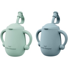 Cuddle Campus Pack of 2 Silicone Baby Training Cup, Shatterproof Toddler Sippy Cups with Straw, Open Cup for Baby, 6+ Months 5 Oz