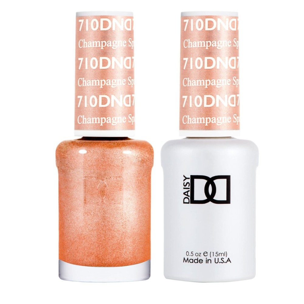 DND Gel Polish Set, Beige Nude Collection, UV/LED Gel Polish and Air Dry Nail Lacquer, Matching Chip-Free Polish Duo, 710 Champagne Sparkles, 0.5 Fl Oz
