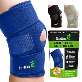 TechWare Pro Knee Brace Support - Plus Size Knee Brace. Relieves ACL, LCL, MCL, Meniscus Tear, Arthritis, Tendonitis Pain. Dual Stabilizers Non Slip Comfort Neoprene. Blue XXXLarge