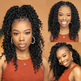 Forevery Goddess Locs Crochet Hair 12 Inch Faux Locs Crochet Hair 6 Packs Pre Looped Crochet Hair for Black Women, Boho Crochet Locs with Curly Ends 1B