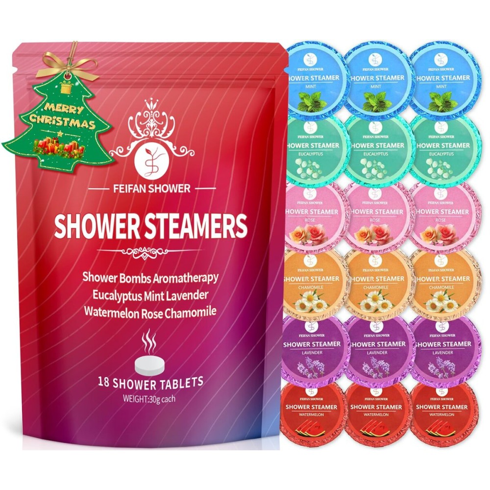 Shower Steamers Aromatherapy, 18-Pack Shower Bombs Christmas Stocking Stuffers for Teen Girls Women Wife, Organic Eucalyptus Mint Rose Lavender Chamomile Watermelon Essential Oil, White Elephant Gifts