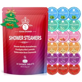 Shower Steamers Aromatherapy, 18-Pack Shower Bombs Christmas Stocking Stuffers for Teen Girls Women Wife, Organic Eucalyptus Mint Rose Lavender Chamomile Watermelon Essential Oil, White Elephant Gifts
