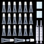 AMORIX 50PCS Lip Gloss Tubes 5ml White Cap Lip Gloss Containers Empty Lip Balm Tubes Cosmetic Lipgloss Tubes + 2 x 20ml Syringes Tag Labels for DIY Lip Gloss Base Glitter
