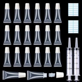 AMORIX 50PCS Lip Gloss Tubes 5ml White Cap Lip Gloss Containers Empty Lip Balm Tubes Cosmetic Lipgloss Tubes + 2 x 20ml Syringes Tag Labels for DIY Lip Gloss Base Glitter