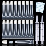 AMORIX 50PCS Lip Gloss Tubes 20ml White Cap Lip Gloss Containers Empty Refillable Cosmetic Squeeze Lipgloss Tubes + 2 x 20ml Syringes Tag Labels for DIY Lip Gloss Base Glitter