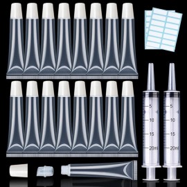 AMORIX 50PCS Lip Gloss Tubes 20ml White Cap Lip Gloss Containers Empty Refillable Cosmetic Squeeze Lipgloss Tubes + 2 x 20ml Syringes Tag Labels for DIY Lip Gloss Base Glitter