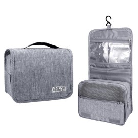 Lcsmaokin Large Capacity Toiletry Bag Travel Bag with Hanging Hook for Men and Women Waterproof Travel Cosmetic Bag Bathroom Storage Bag for Brushes Set,Full-Sized Shampoo,Toiletries,Accessories-Grey