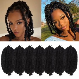 Marley Hair 12 Inch Black 7 Packs Pre Separated Springy Afro Twist Hair Marley Twist Braiding Hair for Faux Locs Crochet Hair Pre Fluffed Spring Twist Hair Synthetic Hair Extensions (12,1B)