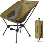 MARCHWAY Lightweight Folding Camping Chair, Portable Foldable Compact for Outdoor Camp, Travel, Beach, Picnic, Festival, Hiking, Backpacking, Supports 330Lbs (Khaki)