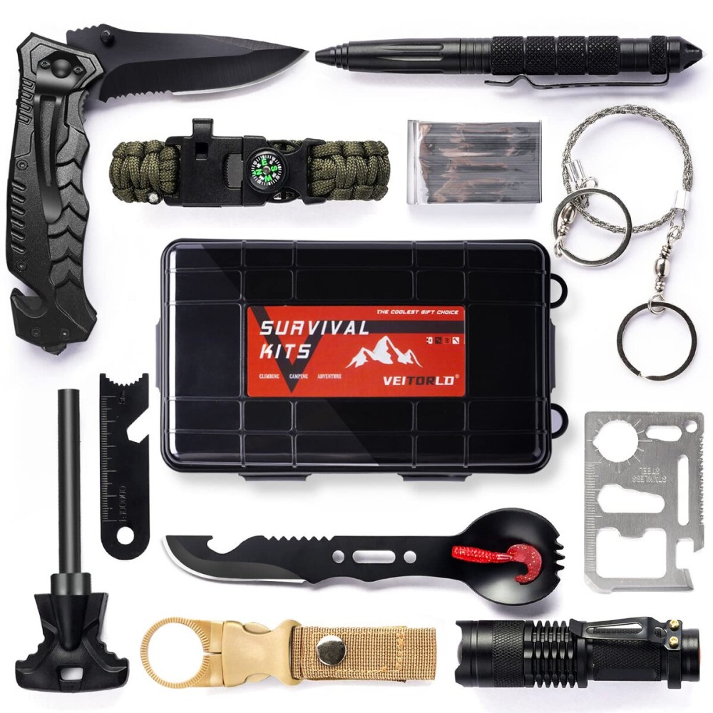 VEITORLD Gifts for Men Dad Him Christmas - Survival Gear and Equipment 12 in 1, Survival Kits - Cool Unique Fishing Hunting Birthday Gifts for Husband Teen Boy Boyfriend Women, Mens Stocking Stuffers