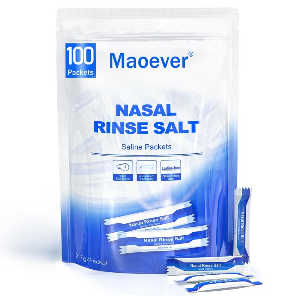 Neti Pot Salt Packets - 100 Individually Wrapped Saline Packets for Nasal Wash | Neti Pot Refill Kit| Effective Nasal Irrigation | Sinus Care | Nasal Cleansing Solution