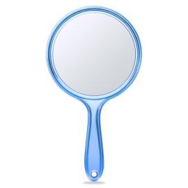 OMIRO Hand Mirror, Double-Sided Handheld Mirror 1X/3X Magnifying Mirror with Handle, Pack of 1 (Transparent Blue)