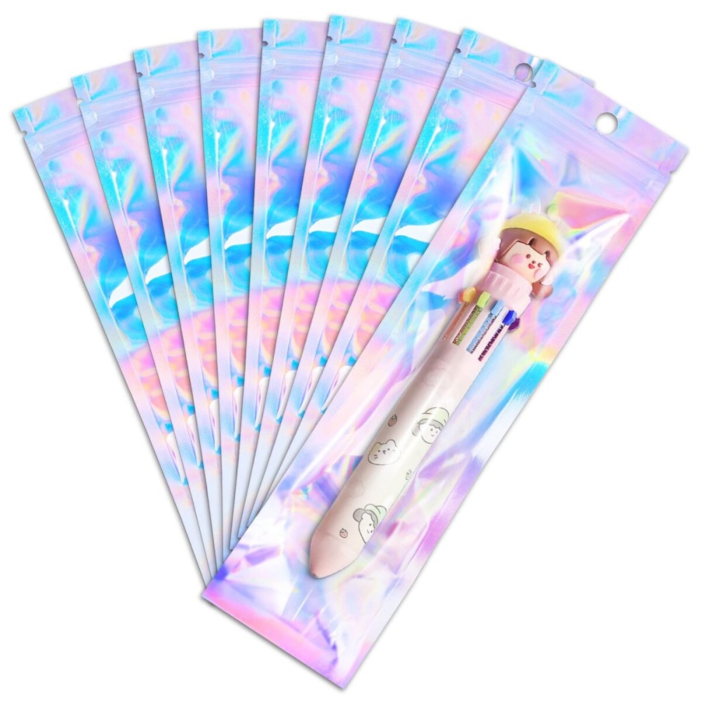 ANZNKU 50 Pcs 2.7 x 9 Pen Bags Holographic Bags Pen Packaging Bag Resealable Smell Proof Bag for Party Favor Food Storage, Cosmetics, Jewelry & Pen Packaging