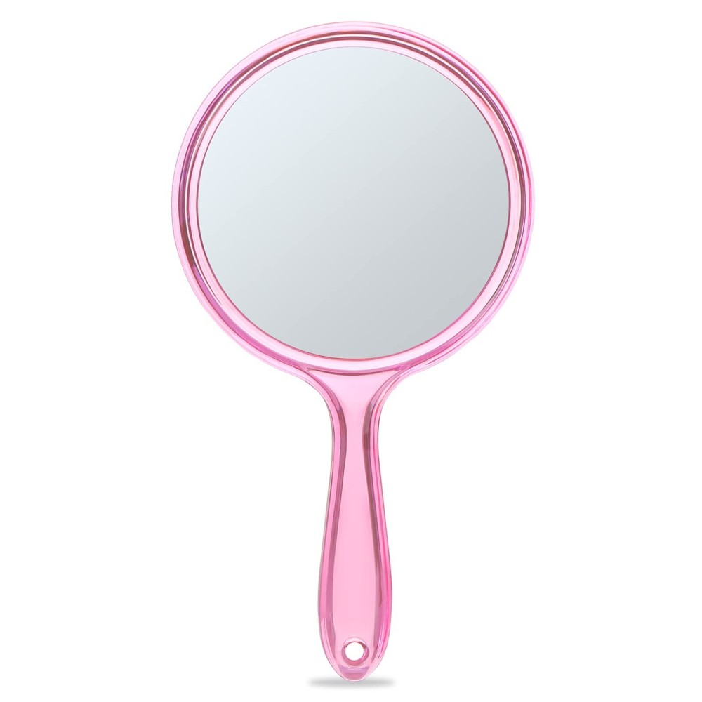 OMIRO Hand Mirror, Double-Sided Handheld Mirror 1X/3X Magnifying Mirror with Handle, Pack of 1 (Transparent Pink)