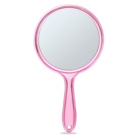 OMIRO Hand Mirror, Double-Sided Handheld Mirror 1X/3X Magnifying Mirror with Handle, Pack of 1 (Transparent Pink)