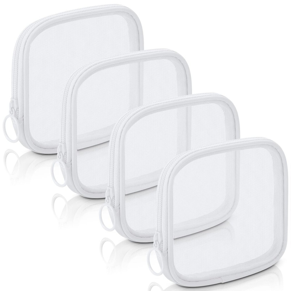 Weewooday 4 Pcs Mesh Makeup Bag Mesh Cosmetic Bag Travel Toiletry Pouch with Zipper Mini Makeup Cosmetic Purse for Daily Accessory(Small,White)