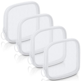 Weewooday 4 Pcs Mesh Makeup Bag Mesh Cosmetic Bag Travel Toiletry Pouch with Zipper Mini Makeup Cosmetic Purse for Daily Accessory(Small,White)