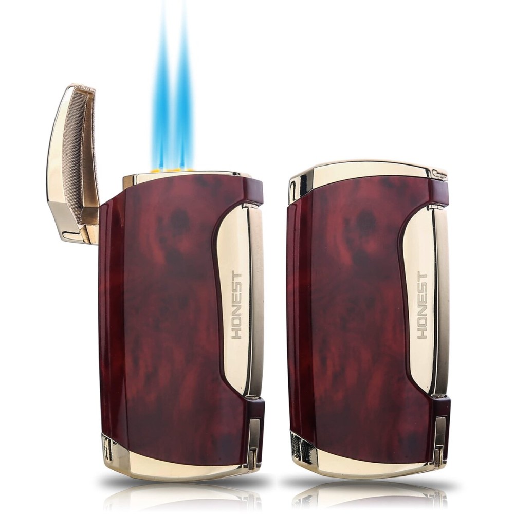 Metal Lighter Double Jet Flame Butane refillable Lighter Shipped Without Gas (2PCS Brown)