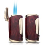Metal Lighter Double Jet Flame Butane refillable Lighter Shipped Without Gas (2PCS Brown)