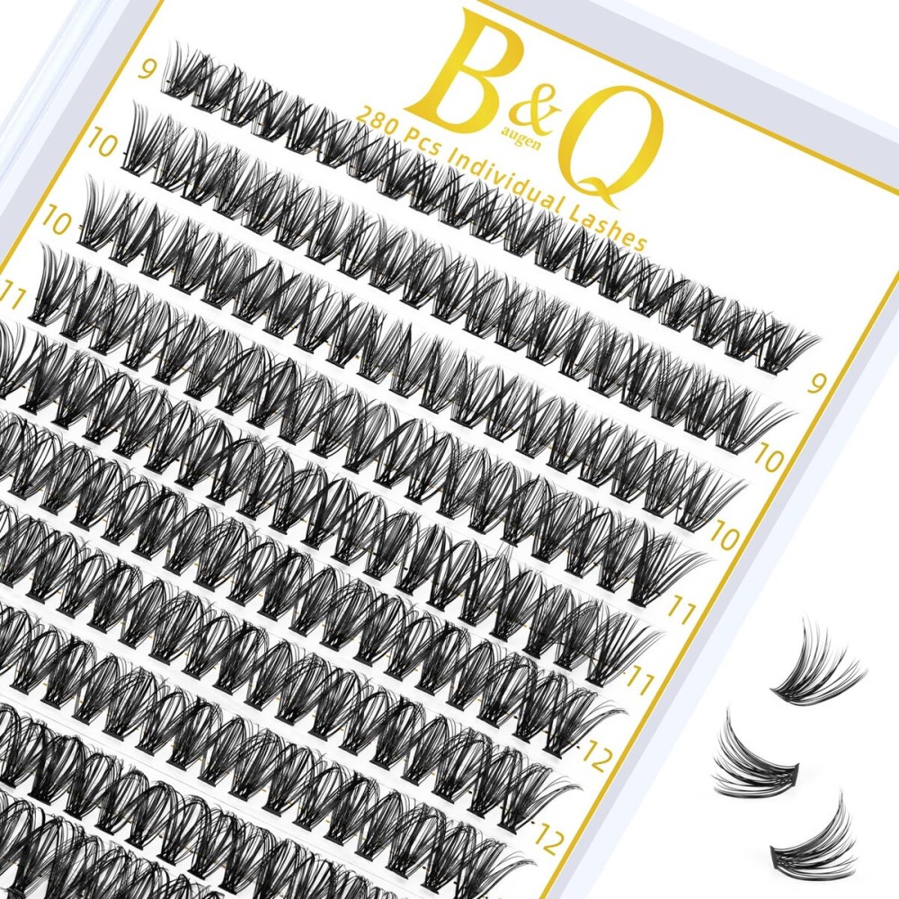 B&Q Lash Clusters 280PCS Natural Eyelash Clusters 40D C 9-16MIX Individual Lash Wispy Eyelash Extension with Soft Thin Band Classic Look Pestaas Postizas Comfortable DIY at Home(40D-C-9-16mm)