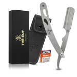The Cut- Factory- Exquisite Line Straight Razors for Men with Ultra Sharp Single Edge Blades Premium Matte Silver Coated Barber Straight Razor with Leather Pouch and Gift Box
