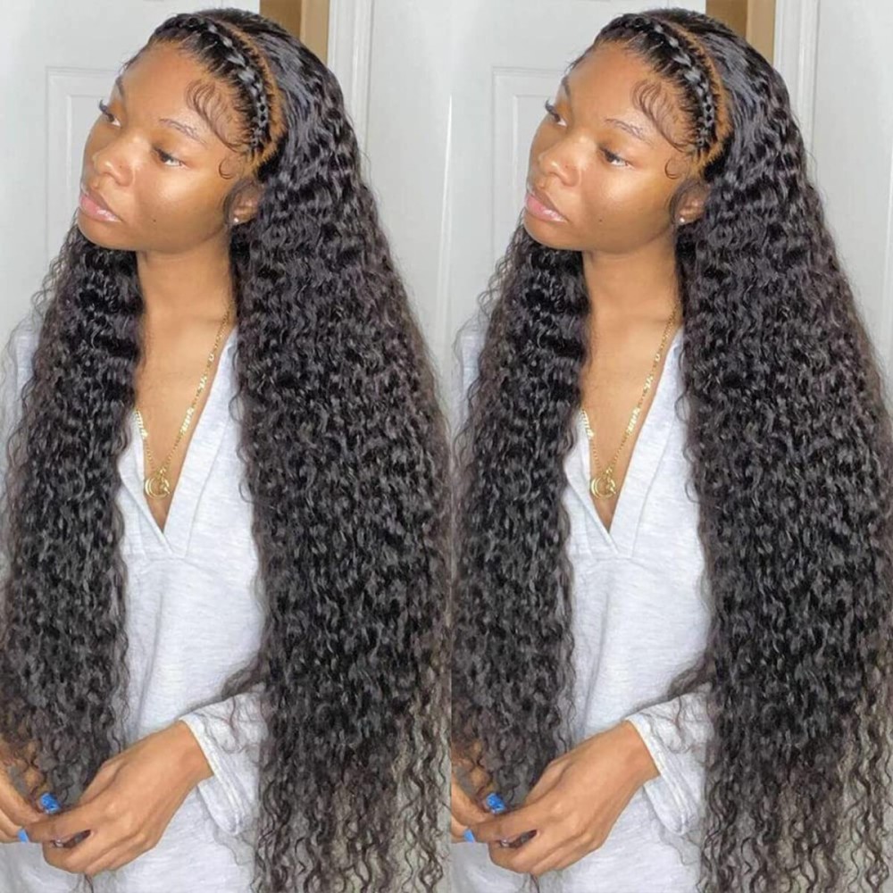 Deep Wave Lace Front Wigs Human Hair 180% Density Curly Lace Front Wig Human Hair Wet and Wavy Wig 13x4 HD Lace Frontal Wigs 20 Inch Glueless Curly Wigs for Black Women Pre Plucked