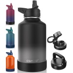 CIVAGO 64 oz Insulated Water Bottle With Straw, Half Gallon Stainless Steel Sports Water Flask Jug with 3 Lids (Straw, Spout and Handle Lid), Large Metal Thermal Cup Mug, Classic Omber Gray