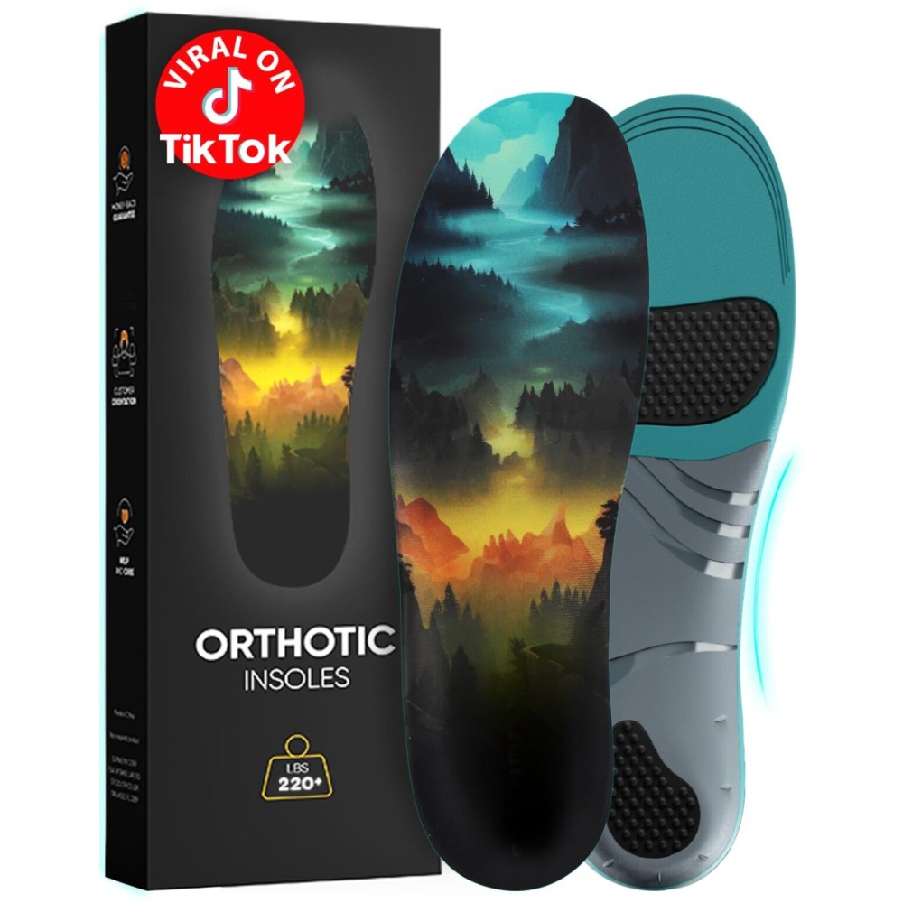 220+ lbs Plantar Fasciitis High Arch Support Insoles Men Women - Orthotic Shoe Inserts - Boot Work Shoe Insole (M, Blue-Forest)