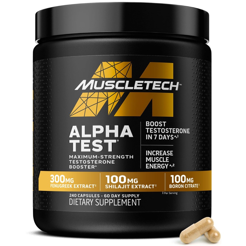 MuscleTech Testosterone Booster for Men, AlphaTest - T-Boost Mens Supplement with Tribulus Terrestris & Boron - Daily Male Gym Workout Supplements for Muscle Growth, Stamina & Energy - 240 Pills
