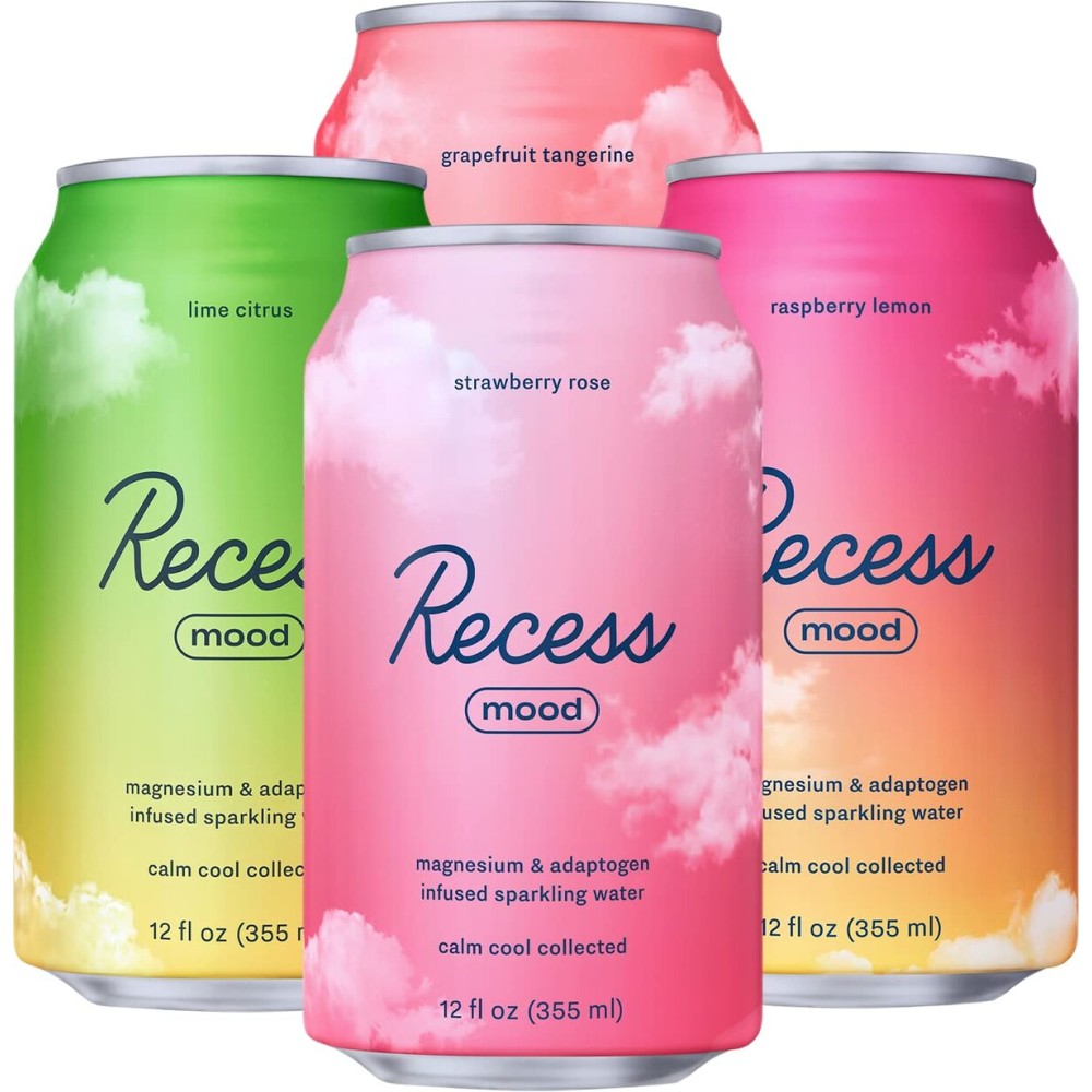 Recess Mood Magnesium & Adaptogen Drink, Relaxation Beverage, 12 Ounce (Variety Pack, 12 Pack)