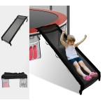 Eurmax USA Universal Easy-to-Assemble Trampoline Slide Ladder, Heavy Duty Steel Trampoline Accessory Slide for Kids Climb Up&Slide Down/Black with Shoes Pocket