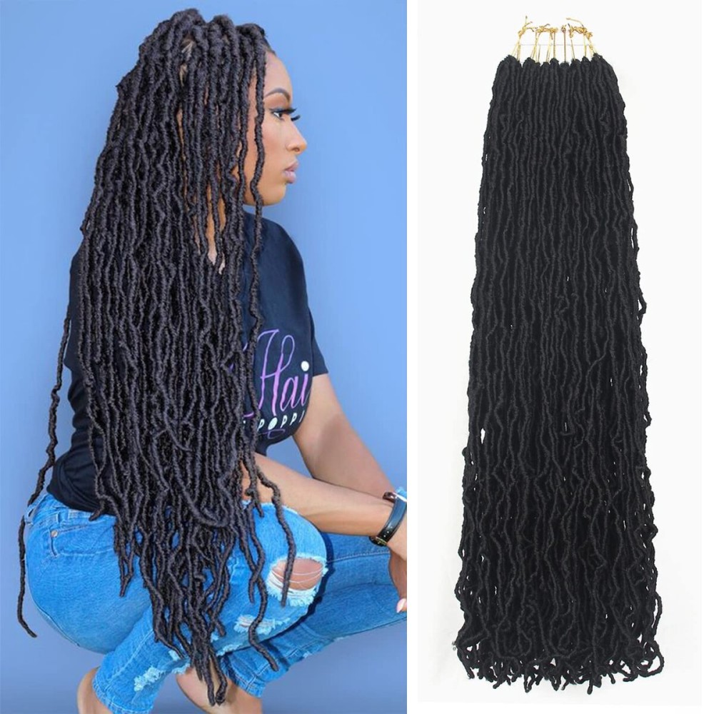 26 Inch Soft Locs Crochet Hair 7 Packs Faux Locs Crochet Hair Pre Looped Locs Braids Goddess Locs Black Distressed New Crochet Locs for Black Women(26 Inch (Packs of 7), 1B)