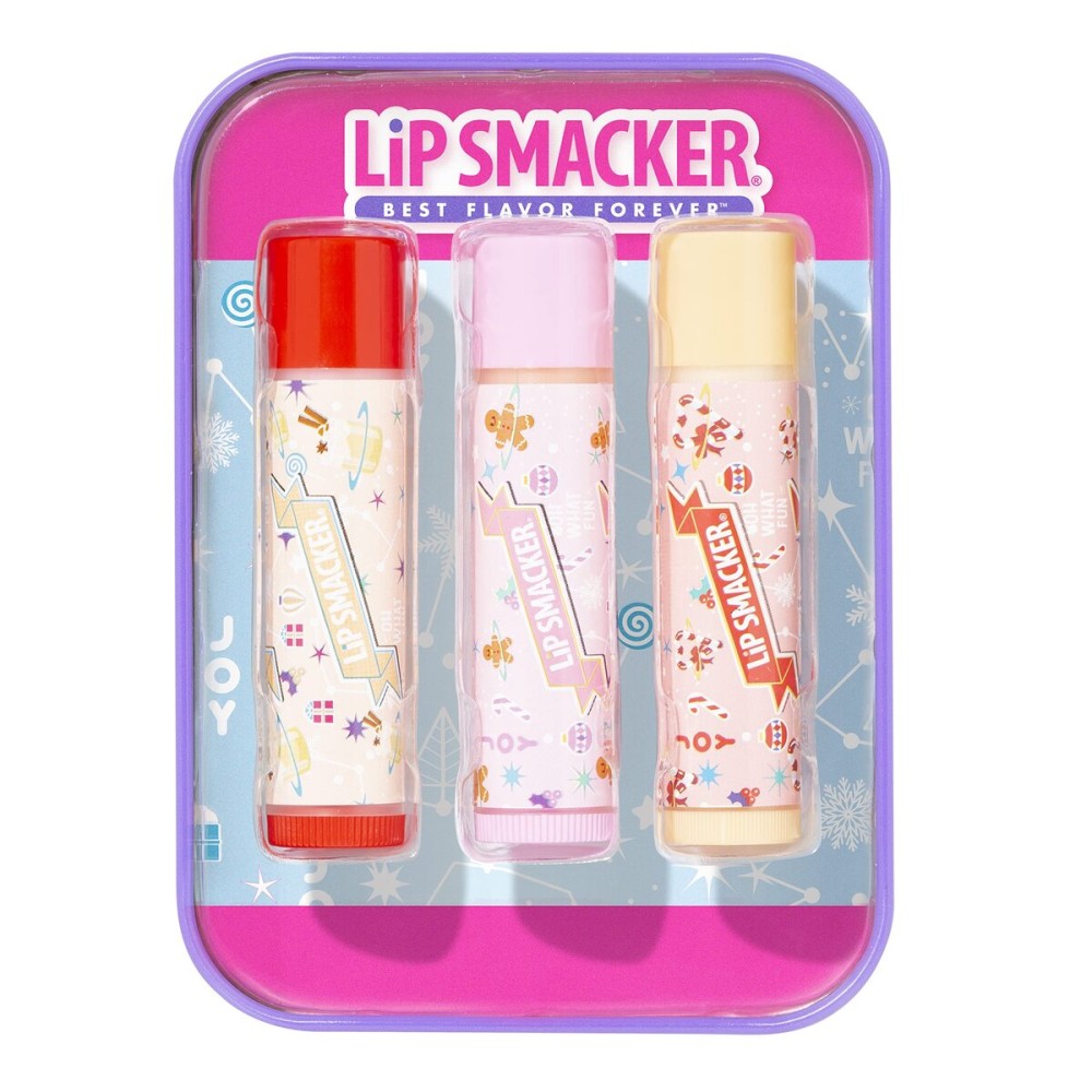 Lip Smacker Holiday Christmas Flavored Lip Balm Original & Best Tin - Moisturizing, Soothing Trio Eggnog, Gingerbread, & Candy Cane
