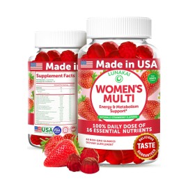Lunakai USA Made Womens Multivitamin Gummies - Delicious Daily Dose with 16 Multi Vitamins for Women - Energy & Immune Support, Non-GMO, 60 Ct