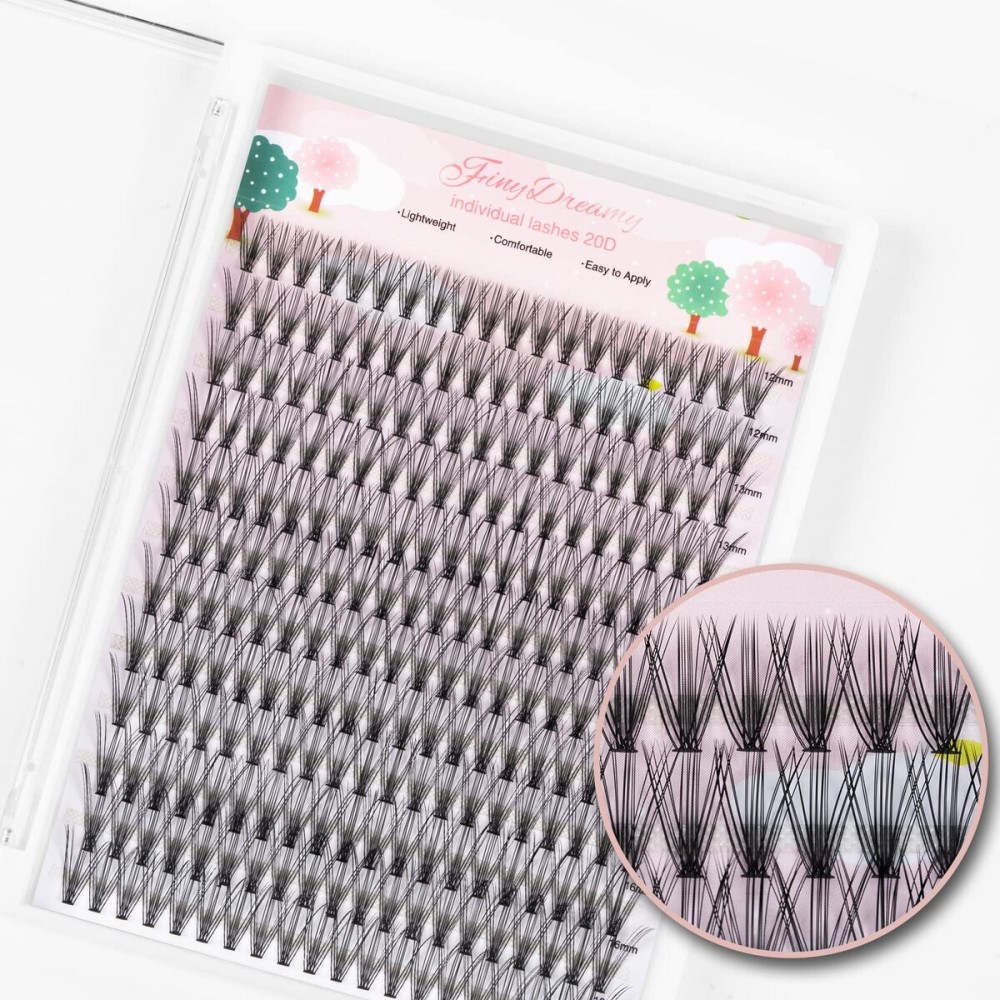 FinyDreamy 20D Lash Clusters 240pcs Individual Lashes Extensions Volume Cluster Lashes 12-16mm Mix Lengths C Curl 0.07mm Thickness eyelash Individual Cluster Lashes Apply Under your Lashes(20D12-16mm)