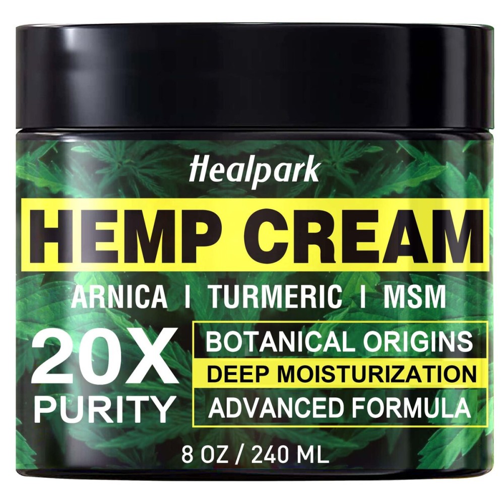 Healpark Hemp Cream 8 fl oz - Arnica,MSM, Turmeric, Emu Oil, Menthol, Aloe