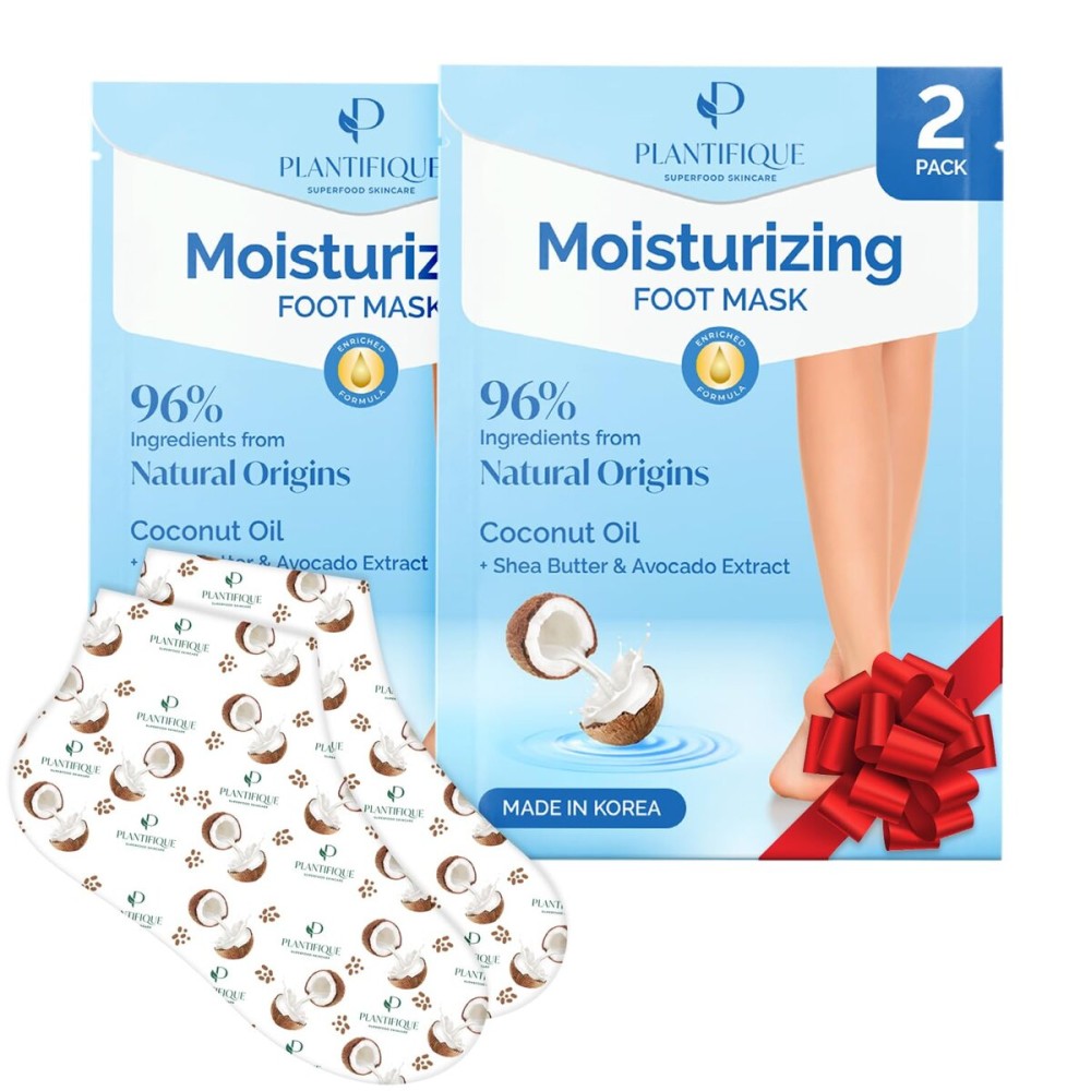 PLANTIFIQUE Korean Foot Mask with Shea Butter 2 Pairs Box for Dry & Cracked Feet | Hydrating Socks for Soft Heels | Intense Moisturizing and Repairing Dry Rough Skin | Foot Spa | Happy Feet Mask