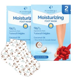 PLANTIFIQUE Korean Foot Mask with Shea Butter 2 Pairs Box for Dry & Cracked Feet | Hydrating Socks for Soft Heels | Intense Moisturizing and Repairing Dry Rough Skin | Foot Spa | Happy Feet Mask