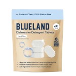 BLUELAND 100% Plastic-Free Dishwasher Detergent Tablets, 60 Count, Free & Clear, Eco-Friendly Dishwashing Pods, Natural, USDA Certified biobased