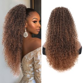 Youthfee 27 Drawstring Ponytail Deep Curly Heat Resistant Synthetic Instant Clip Ponytail Extension Protective Style Afro Kinky Curly Hair Pieces for Women