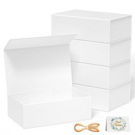 RYDDOY 5 Pack White Gift Box, 9.5x6x3\'\' Gift boxes for Presents with Lids Magnetic Closure Rectangle Collapsible for Bridesmaid Proposal Box, Wedding, Christmas, Halloween, Birthday Gift Packging