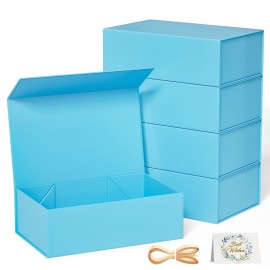 RYDDOY 5 Pack Blue Gift Box, 12x6x4\'\' Gift box for Presents with Lids Magnetic Closure Rectangle Collapsible for Bridesmaid Proposal Box, Wedding, Christmas, Halloween, Birthday Gift Packging