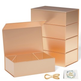 RYDDOY 5 Pack Rose Gold Gift Box, 12x6x4\'\' Gift boxes for Presents with Lids Magnetic Closure Rectangle Collapsible for Bridesmaid Proposal Box, Wedding, Christmas, Halloween, Birthday Gift Packging