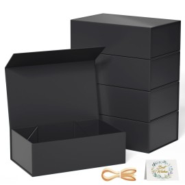 RYDDOY 5 Pack Black Gift Box, 12x6x4\'\' Gift box for Presents with Lids Magnetic Closure Rectangle Collapsible for Groomsman Proposal Box, Wedding, Christmas, Halloween, Birthday Gift Packging