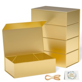 RYDDOY 5 Pack Gold Gift Box, 12x6x4\'\' Gift box for Presents with Lids Magnetic Closure Rectangle Collapsible for Bridesmaid Proposal Box, Wedding, Christmas, Halloween, Birthday Gift Packging