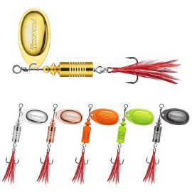 TRUSCEND Well-Made Rooster Tail Fishing Lures with Flash Copper Body and Blade, Two-Way Spinning Spoons System Fishing Spinners for Jigging, Freshwater Crappie Jigs, Blade Bait for Bass Trout Walleye