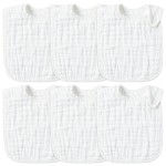 Zainpe 6Pcs Snap Muslin Cotton Baby Bibs White Adjustable Drool Bib with 6 Absorbent Soft Layers, Machine Washable Unisex Burp Cloths for 3 to 36 Months Boys Girls Infant Newborn Toddler